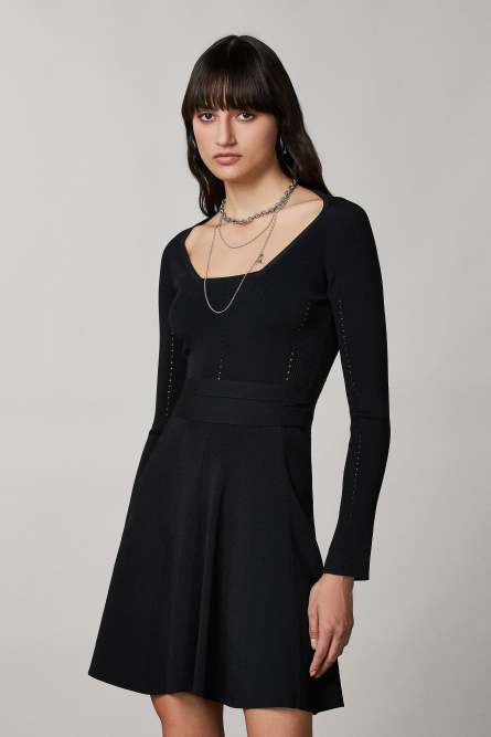 Eng anliegendes Kleid mit rundem Ausschnitt, Schwarz, Patrizia Pepe