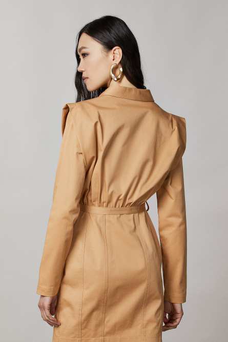 Zip-up and belted mini dress, Beige, Patrizia Pepe