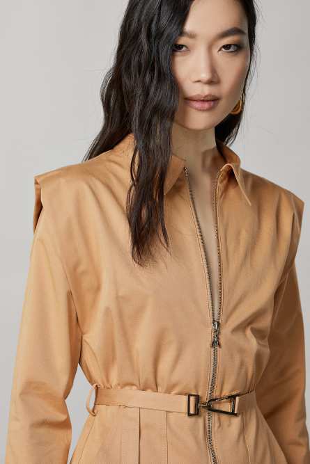 Zip-up and belted mini dress, Beige, Patrizia Pepe