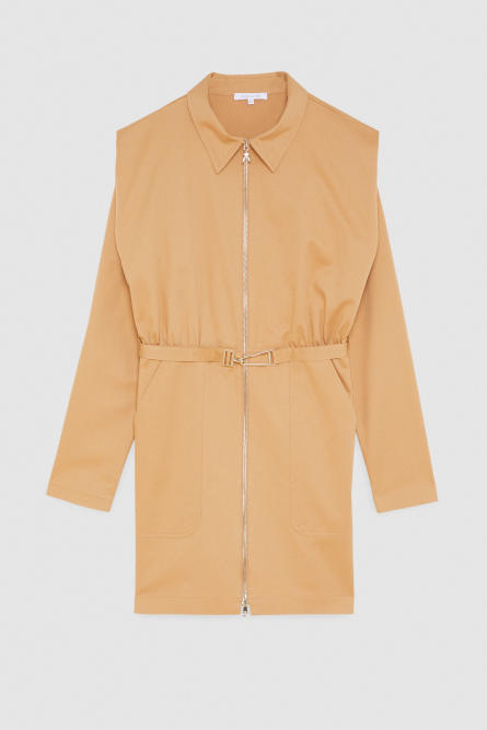 Zip-up and belted mini dress, Beige, Patrizia Pepe