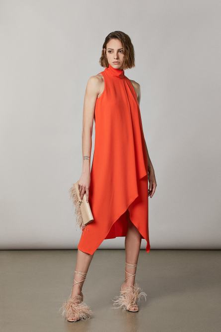 Asymmetrisches Kleid mit hohem Kragen, Orange, Patrizia Pepe
