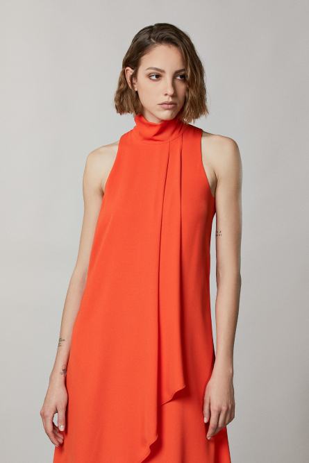 Asymmetrisches Kleid mit hohem Kragen, Orange, Patrizia Pepe