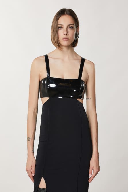 Slim fit cr&ecirc;pe dress, Black, Patrizia Pepe