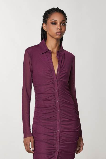 Hemdblusenkleid aus Tüll, Violett, Patrizia Pepe