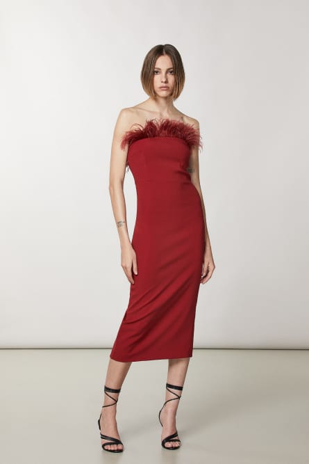 Midi sheath dress with feathers, Red, Patrizia Pepe
