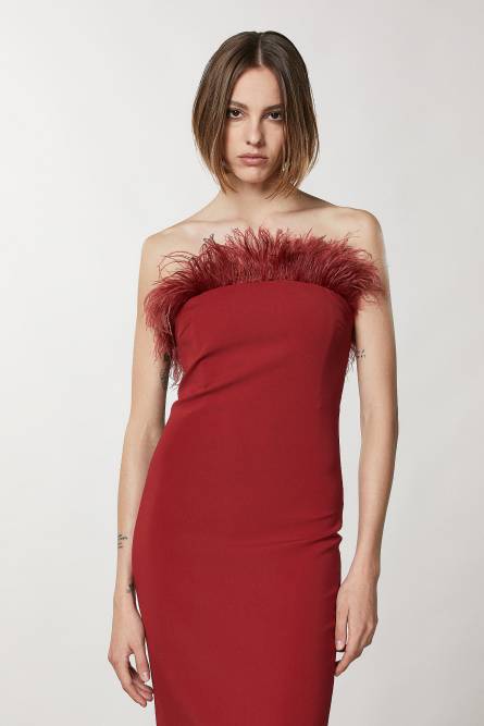 Midi sheath dress with feathers, Red, Patrizia Pepe