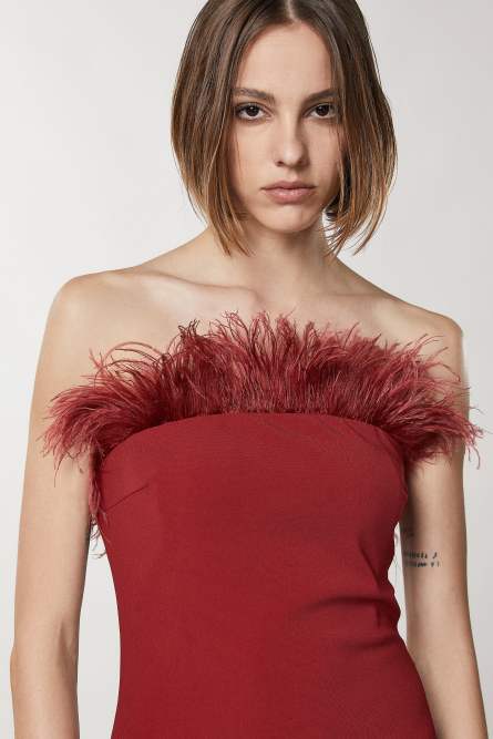 Midi sheath dress with feathers, Red, Patrizia Pepe