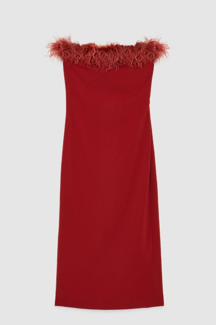 Midi sheath dress with feathers, Red, Patrizia Pepe