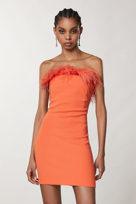 Mini-Etuikleid mit Federn, Orange, Patrizia Pepe
