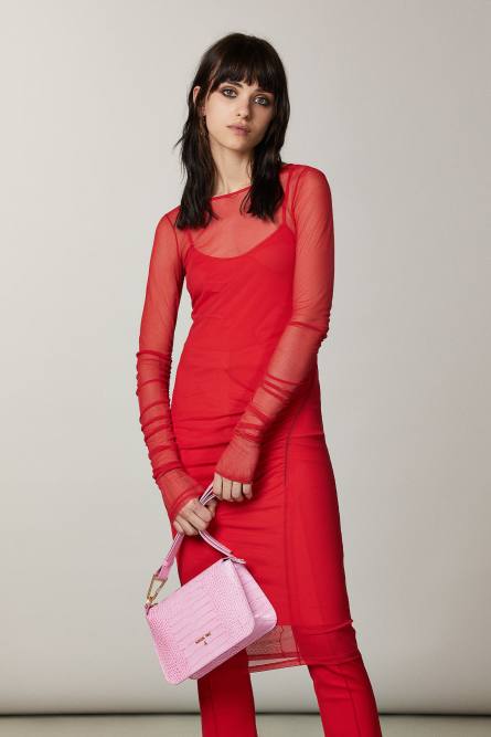 Medium crocodile-print hobo bag, Pink, Patrizia Pepe