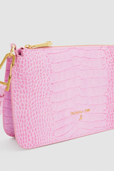 Medium crocodile-print hobo bag, Pink, Patrizia Pepe