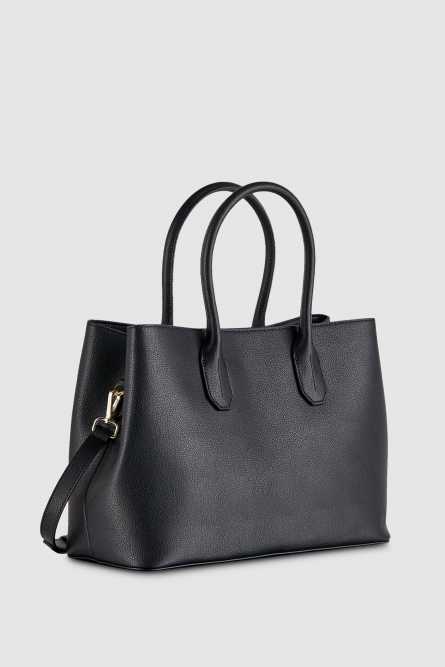 Fly leather shopping bag with shoulder strap, Black, Patrizia Pepe