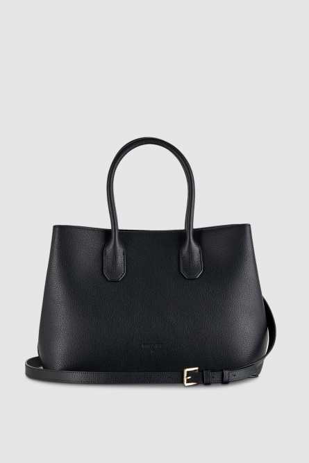 Fly leather shopping bag with shoulder strap, Black, Patrizia Pepe