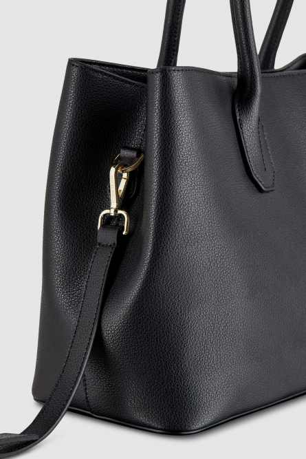 Fly leather shopping bag with shoulder strap, Black, Patrizia Pepe