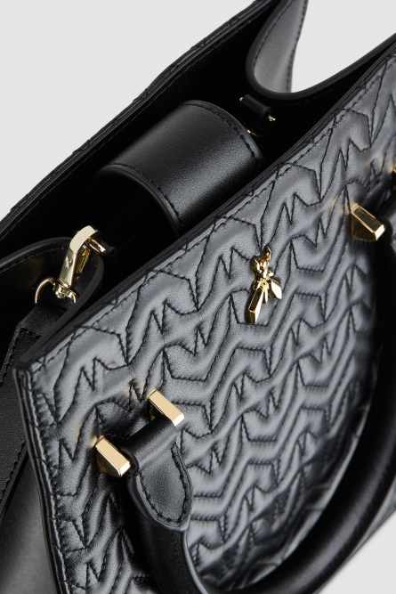 Henkeltasche aus Leder, Schwarz, Patrizia Pepe