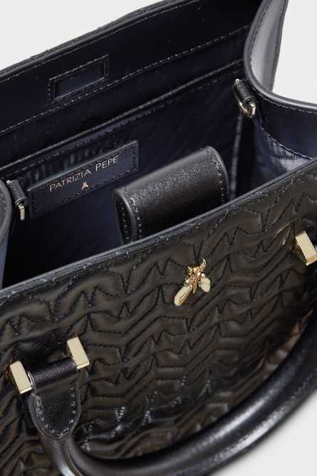 Henkeltasche aus Leder, Schwarz, Patrizia Pepe