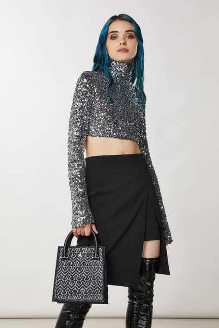 Henkeltasche aus Leder, Schwarz, Patrizia Pepe