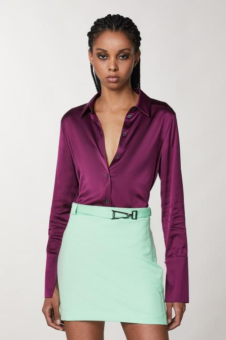Maskulines Hemd aus Satin, Violett, Patrizia Pepe