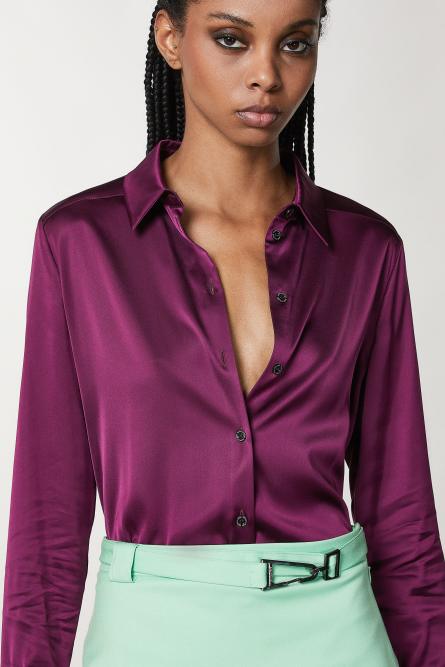 Maskulines Hemd aus Satin, Violett, Patrizia Pepe
