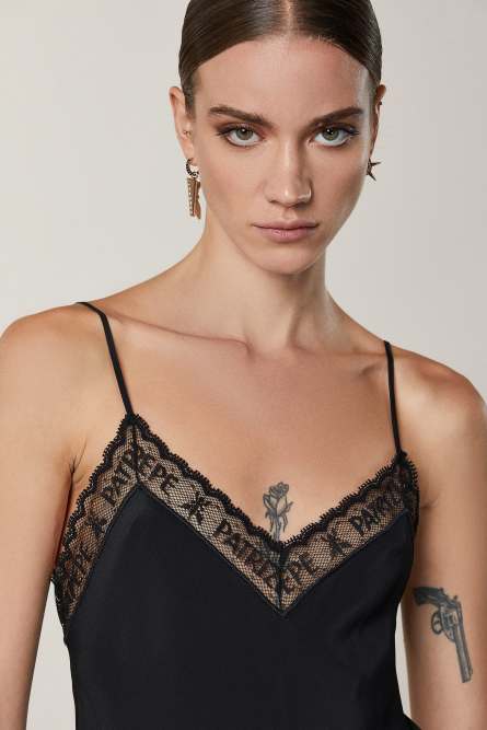 Shirt mit Spitze, Schwarz, Patrizia Pepe