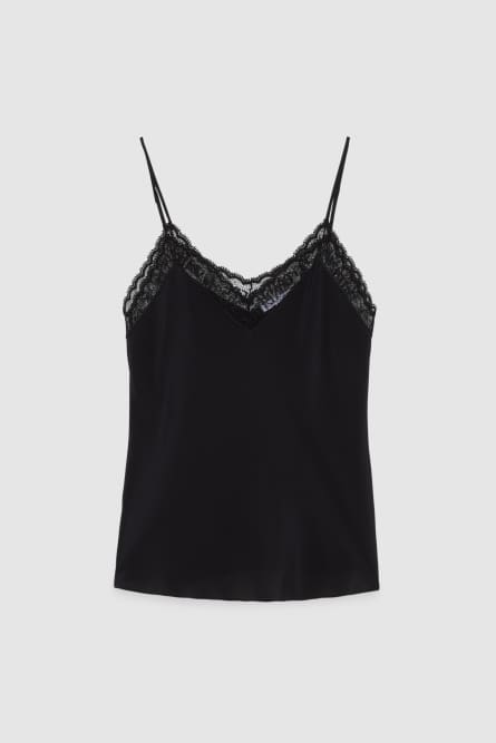Shirt mit Spitze, Schwarz, Patrizia Pepe