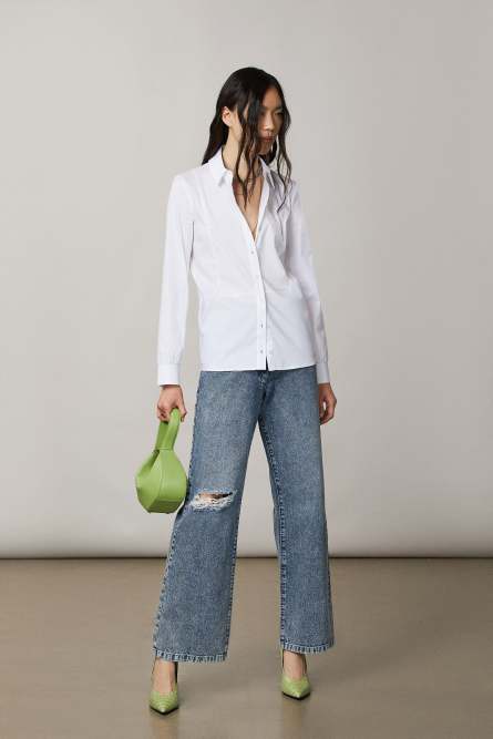 Shirt with stretch shirt-front detail, White, Patrizia Pepe