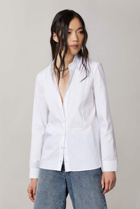 Shirt with stretch shirt-front detail, White, Patrizia Pepe