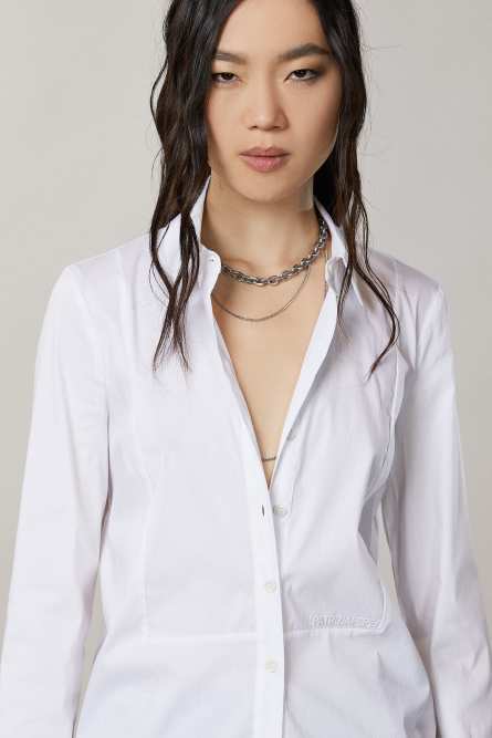 Shirt with stretch shirt-front detail, White, Patrizia Pepe