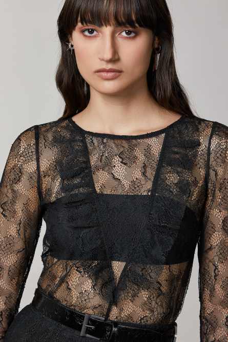 Long-sleeved lace blouse, Black, Patrizia Pepe