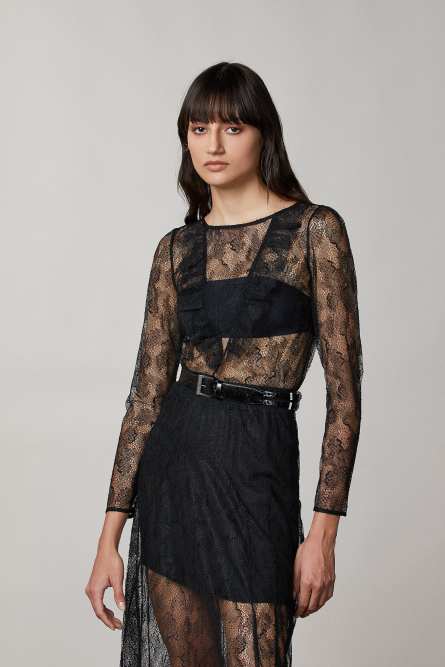 Long-sleeved lace blouse, Black, Patrizia Pepe