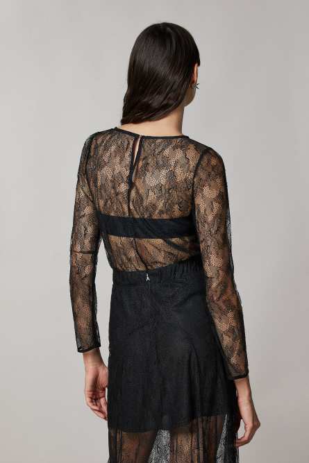 Long-sleeved lace blouse, Black, Patrizia Pepe