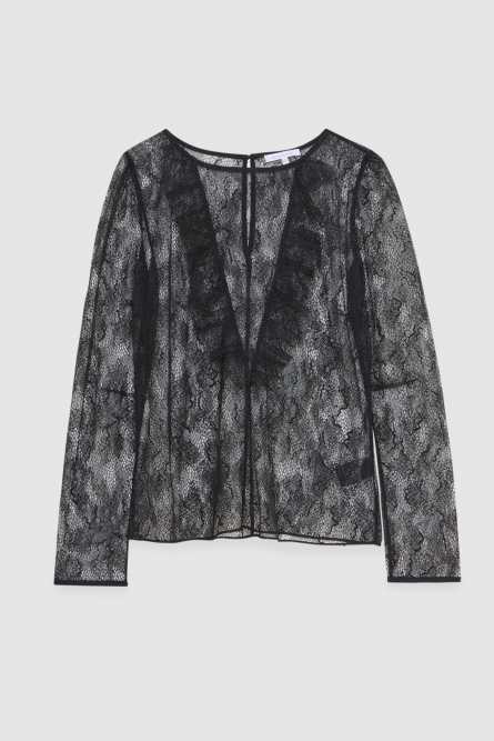 Long-sleeved lace blouse, Black, Patrizia Pepe