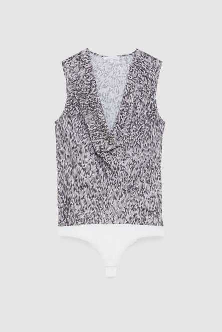 Viscose keyhole-neck shirt, Black, White, Patrizia Pepe