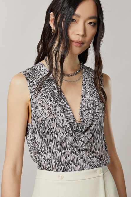 Viscose keyhole-neck shirt, Black, White, Patrizia Pepe