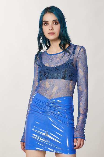 Spitzenshirt, Blau, Patrizia Pepe