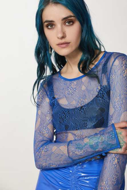 Spitzenshirt, Blau, Patrizia Pepe