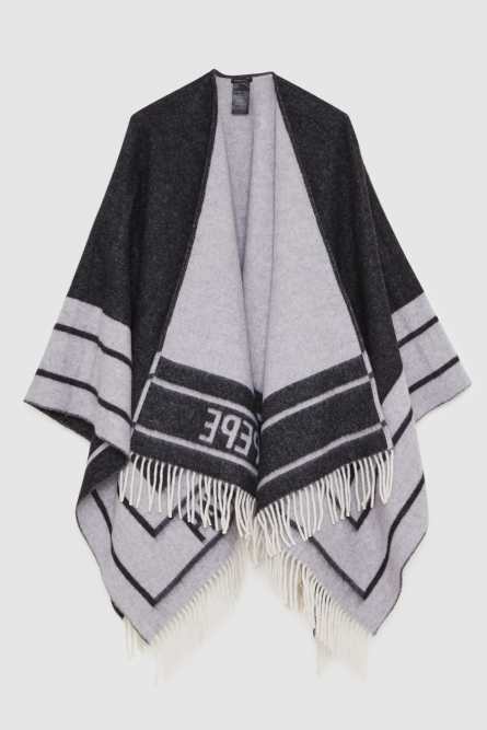 Double-faced fringed poncho, Black, Patrizia Pepe