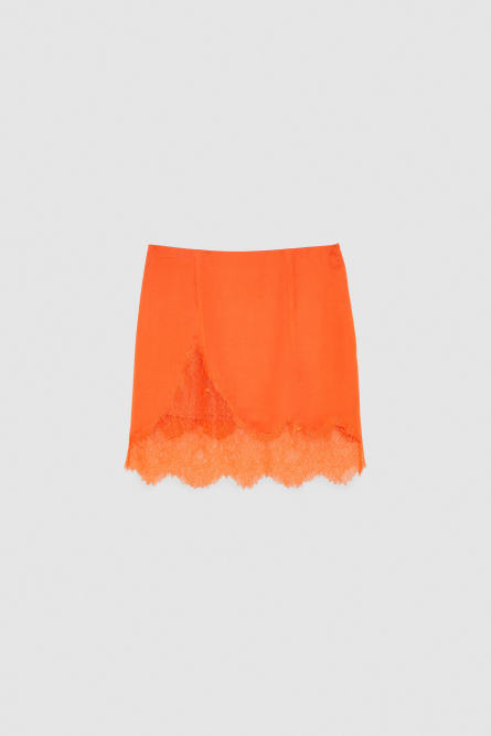 Lace-insert mini skirt, Orange, Patrizia Pepe