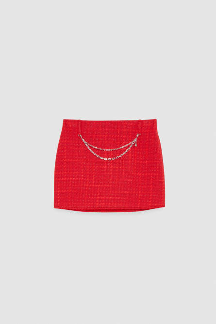 Chain-adorned bouclé mini skirt, Red, Patrizia Pepe