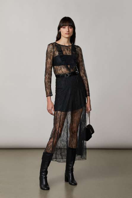 Lace ankle-length skirt, Black, Patrizia Pepe