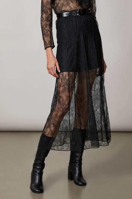 Lace ankle-length skirt, Black, Patrizia Pepe