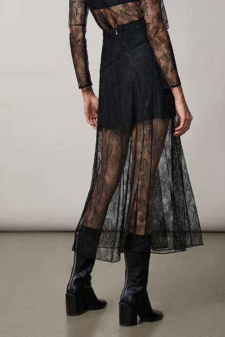 Lace ankle-length skirt, Black, Patrizia Pepe