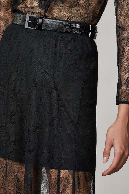 Lace ankle-length skirt, Black, Patrizia Pepe