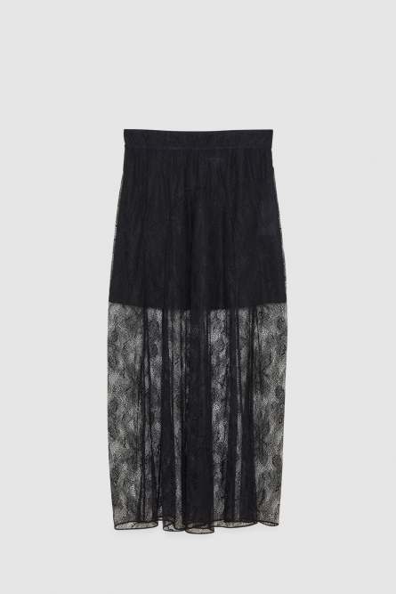 Lace ankle-length skirt, Black, Patrizia Pepe