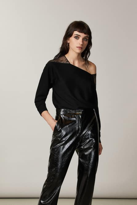 Pullover mit Spitzeneinsätzen, Schwarz, Patrizia Pepe