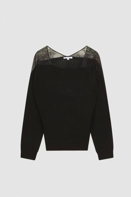 Pullover mit Spitzeneinsätzen, Schwarz, Patrizia Pepe