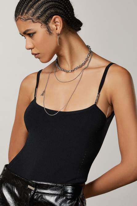 &Auml;rmelloser Body mit Tr&auml;gern, Schwarz, Patrizia Pepe