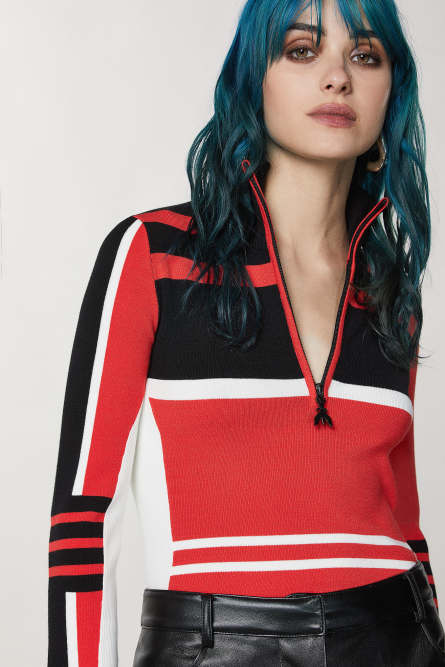 Viscose biker sweater, Black, Red, Patrizia Pepe