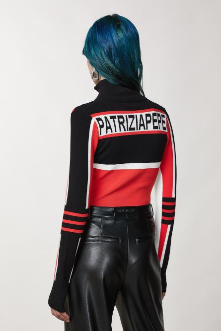 Viscose biker sweater, Black, Red, Patrizia Pepe