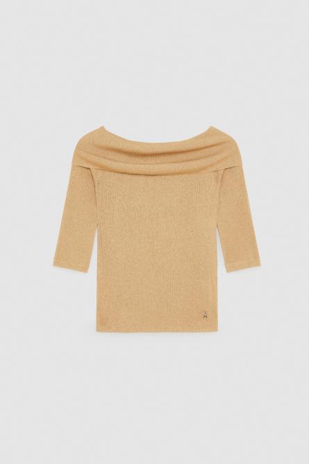 “ESSENTIAL” lurex sweater, Beige, Patrizia Pepe